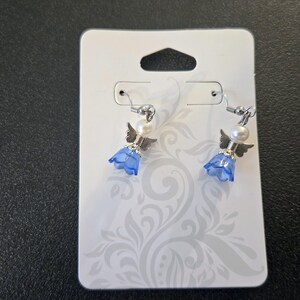 Sparkling Guardian Angel Drop Earrings Dark Blue