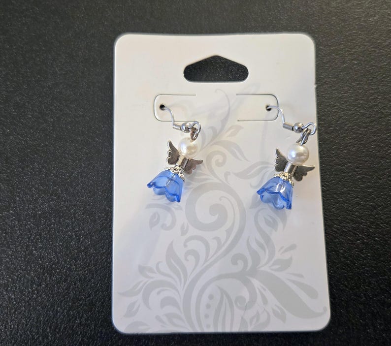 Sparkling Guardian Angel Drop Earrings Dark Blue