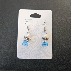 Sparkling Guardian Angel Drop Earrings Blue