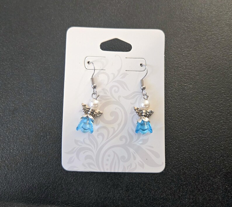 Sparkling Guardian Angel Drop Earrings Blue