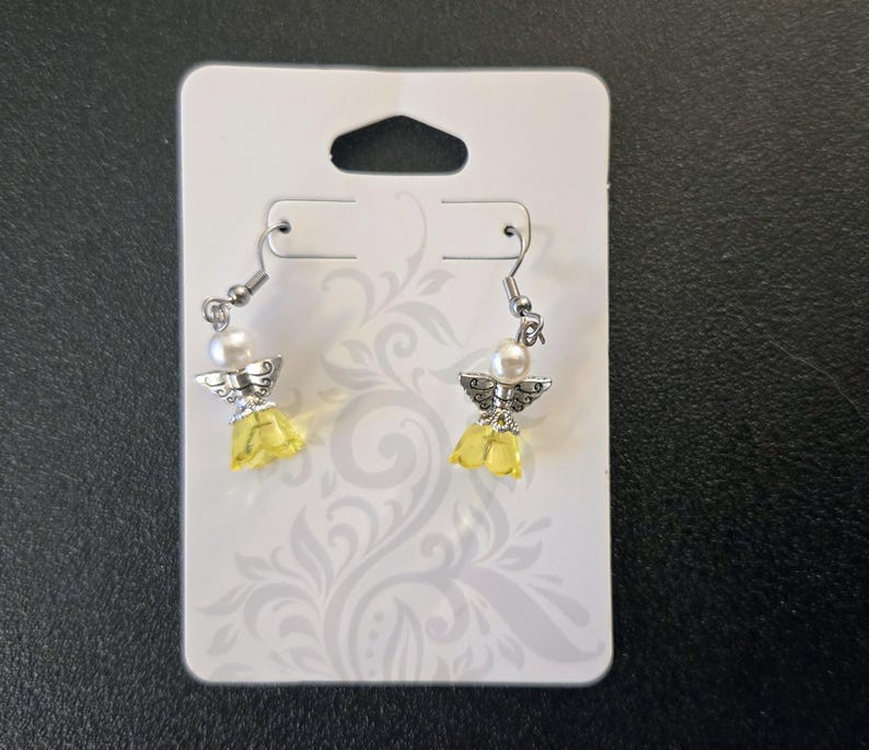 Sparkling Guardian Angel Drop Earrings Yellow