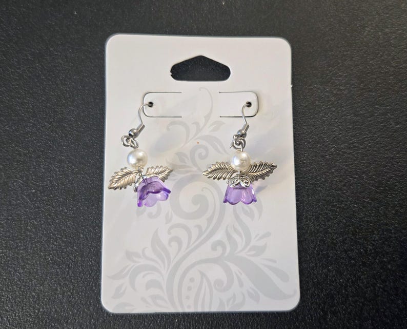 Sparkling Guardian Angel Drop Earrings Purple