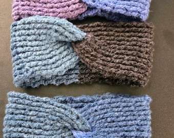 Hand-Crocheted Twisted Ear Warmer Multicolor