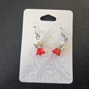 Sparkling Guardian Angel Drop Earrings Red