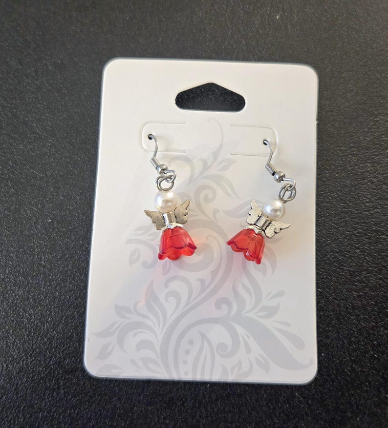 Sparkling Guardian Angel Drop Earrings Red