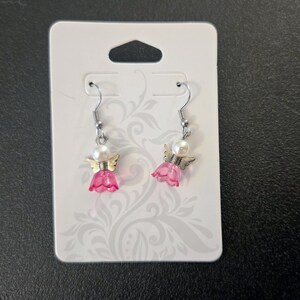 Sparkling Guardian Angel Drop Earrings Magenta
