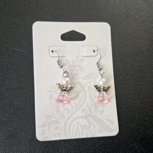 Sparkling Guardian Angel Drop Earrings Pink