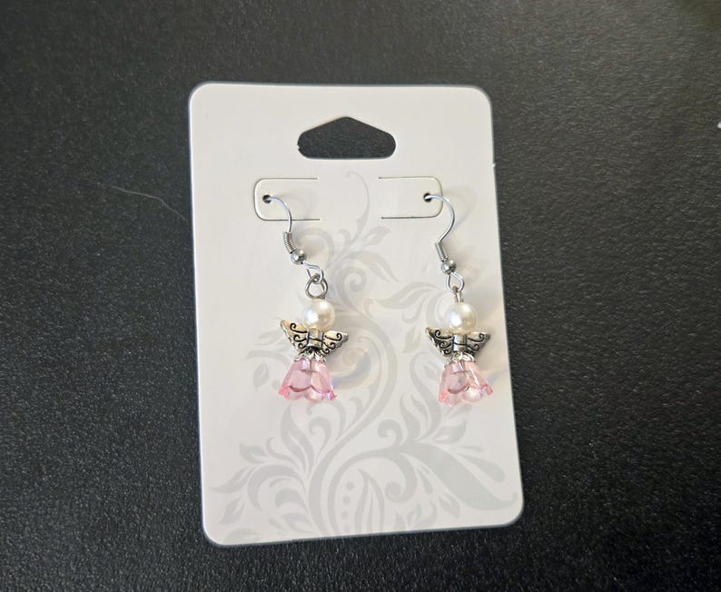 Sparkling Guardian Angel Drop Earrings Pink