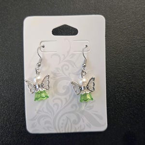 Sparkling Guardian Angel Drop Earrings Green