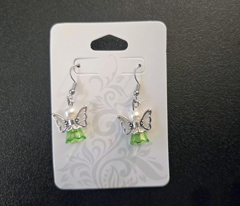 Sparkling Guardian Angel Drop Earrings Green