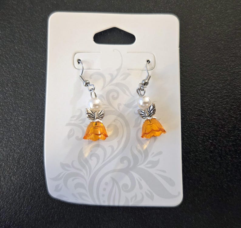 Sparkling Guardian Angel Drop Earrings Orange