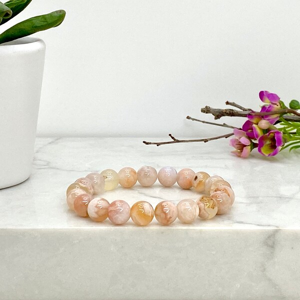 Flower Agate Bracelet, Cherry Blossom Agate, Flower Agate Jewelry, Gift for Her, Personalized Gifts, Manifestation Crystal, Inner Grace