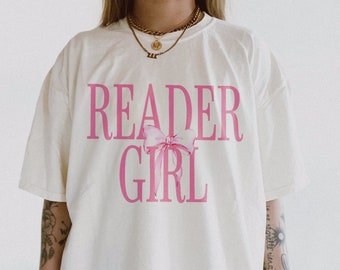 Reader Girl Shirt | Romance Book Club T-Shirt Pink Bow Sweatshirt For Book Lover Bookish Coquette Crewneck Shirt Dainty Bow Ribbon Book Gift