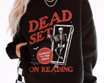 Skeleton Reading Books Sweatshirt | Spooky Reader Cute Halloween Bookish Crewneck for Book Lover Funny Spooky Teacher Sweater Bookish RIP