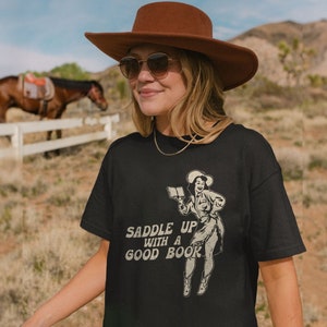 Bookish Cowgirl Comfort Colors Shirt | Retro Western Book Lover Shirt Country Bookish Tee, Bookish Gift For Her, Country Girl Reader BookTok