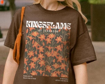 Throne Of Glass Kingsflame Flower Aesthetic T-Shirt | TOG Terrasen Galathynius Celaena Sardothien Rowan Sarah J Maas Licensed Shirt ACOTAR