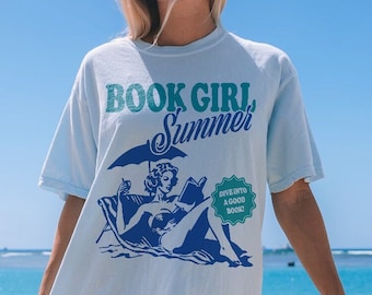 Book Girl Summer Shirt | Beach Book Lover Summer Bookish Funny Reader Oversized Beach Shirt Bookish Vacation Shirt Coconut Girl Romance Book