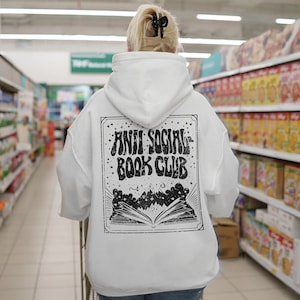 Anti Social Book Club Hoodie| Bookish Booktrovert Reader Groovy Line Art Sweatshirt Tarot Card Dark Academia Aesthetic Shirt Velaris ACOTAR