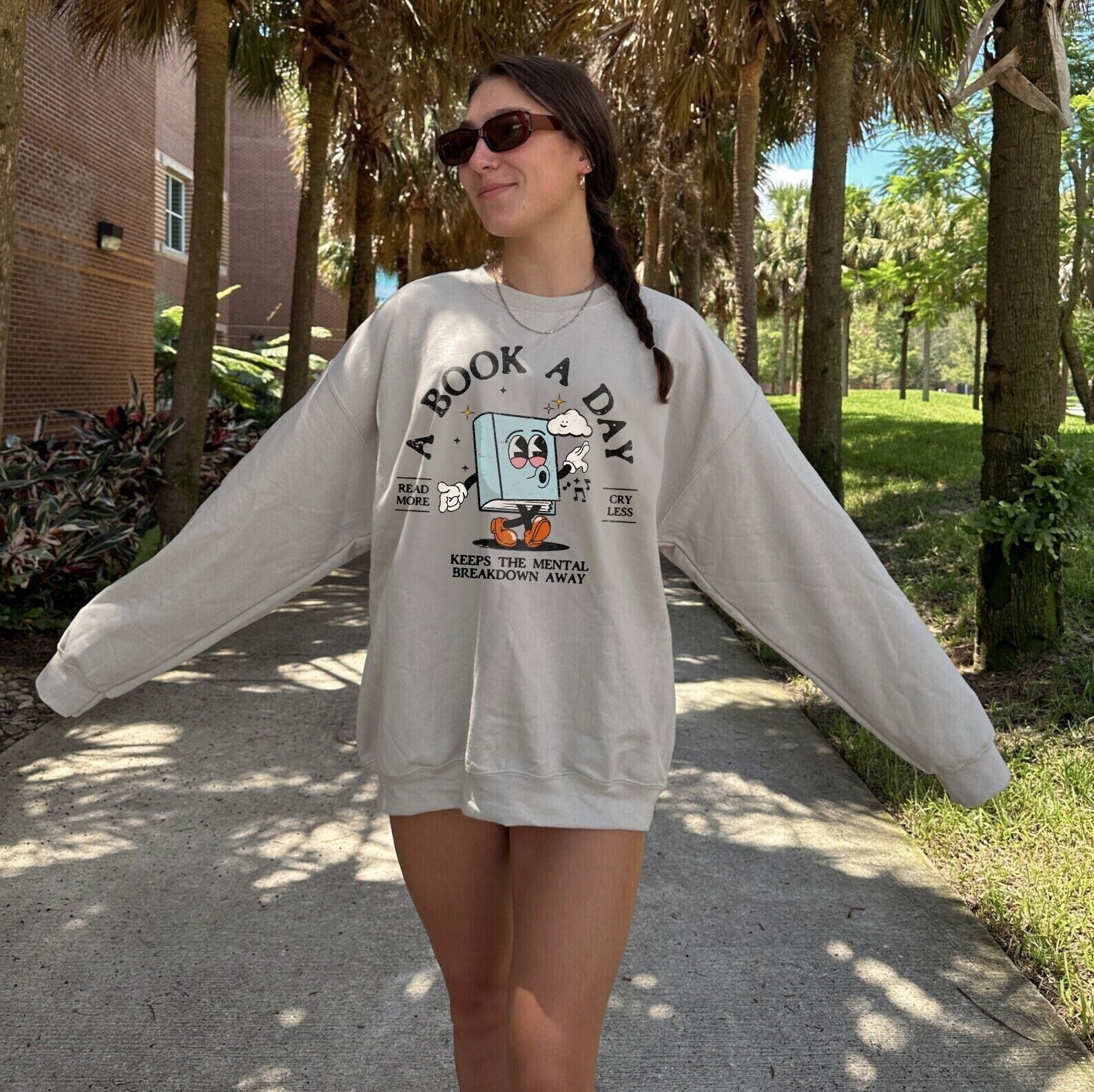 Bookish Mental Health Sweatshirt | Book A Day Retro Distressed Book Lover Bookworm BookTok Romance Reader Book Addict Romantasy Hoodie Gift