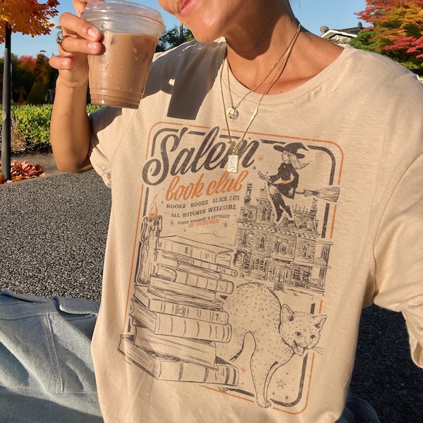 Salem Book Club Shirt | Bookish Halloween Tee, Spooky Book Lover Shirt, Salem Witches, Spooky Season Ghost Skeleton Shirt Thriller Reader