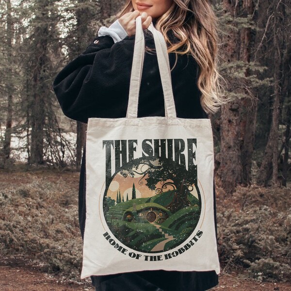 The Shire LOTR Tote Bag | Distressed Fantasy Merch Tolkien Aragorn Frodo Baggins Elven Elrond the Fellowship Bookish Shirt Hobbit Poster