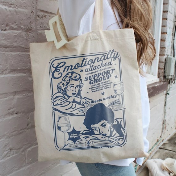 Emotionally Attached to Fictional Characters Tote Retro Bookish Tote Vintage Book Lover Bag Romance Reader Morally Grey Enemies to Lovers Etsy