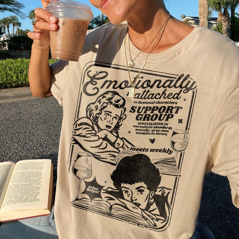Emotionally Attached To Fictional Characters Retro Bookish Shirt, Vintage Book Lover Shirt, Romance Reader, Morally Grey Enemies To Lovers Sand