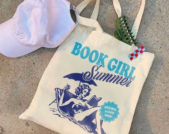 Book Girl Summer Tote Bag | Funny Reader Book Addict Book Lover Bookish Gift For Her Beach Reads Romance Reader Book Addict BookTok Bag Gift