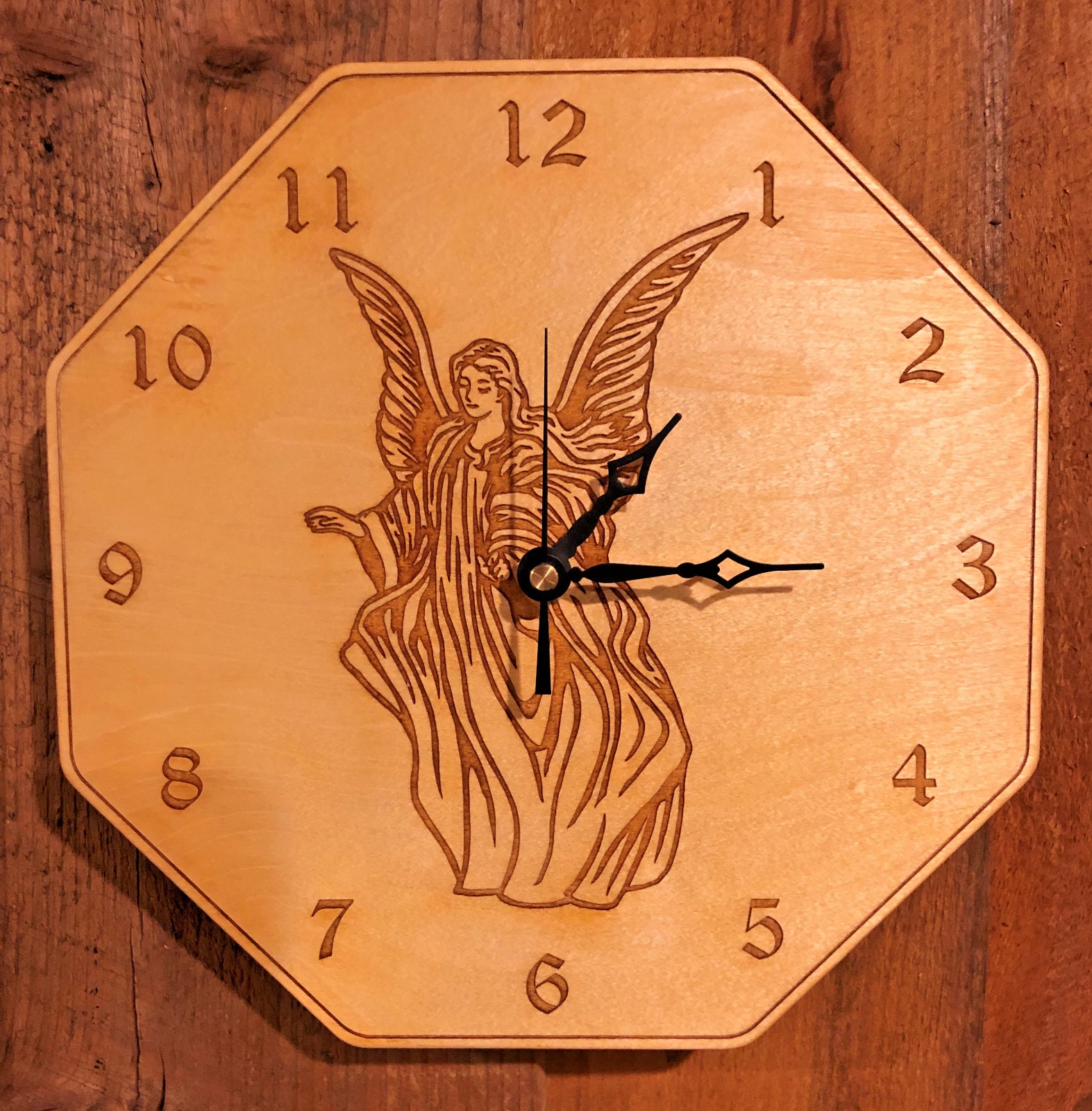 Angel 10 Wall Clock Wooden Laser Crafted Gift Etsy