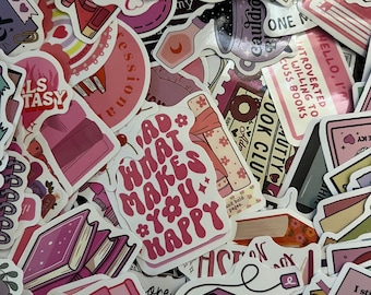 Mysterieuze set roze girly romantische stickers, 5 of 10 stuks | Roze romantiek | Boekachtig | Boeken | Lezen | Stickerset | Kindle | Waterfles