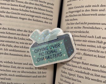 Crying Over Fictional Characters Book Lovers Sparkle Kindle Sticker | Bookish | Booktok | Kindle Sticker | Water Bottle Sticker
