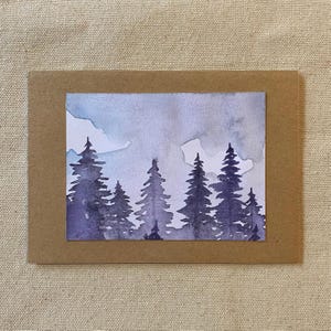 Evergreen Card : aquarelle originale - paysage violet + marron moyen