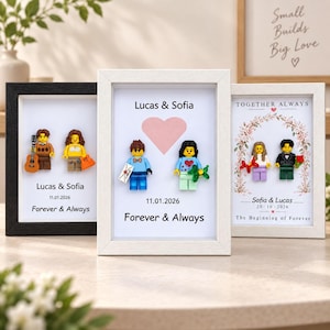 Personalized Character Frame for Couples, Custom Couple Portrait, Brick Figure Anniversary Keepsake