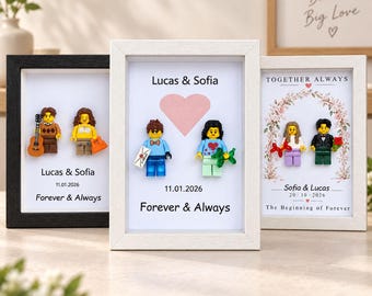 Personalized Character Frame for Couples, Custom Couple Portrait, Brick Figure Anniversary Keepsake