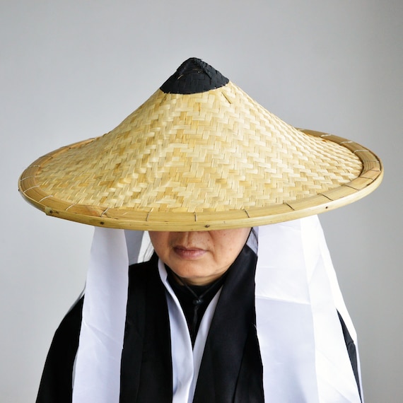 Japanese Ninja Hat Anime Cosplay Accessories Volcanic Cone Bamboo Hat Dia. 18.5 Inches 47 Cm 5.8 15 Cm Depth White Streamer Length 45 Cm Etsy Hong Kong