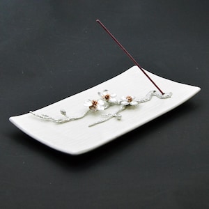 Incense Holder White Ceramic Rectangular Plate Pure Tin Plum Decoration Size 4*8&quot;/10*20 cm