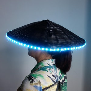 LED Belt  Black Bamboo Hat Frisbee Shape Light up with Multiple Colors and Flashing Effects