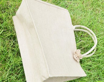 Burlap Tote Bag: Large Jute Flower Decoration, Cotton Handles