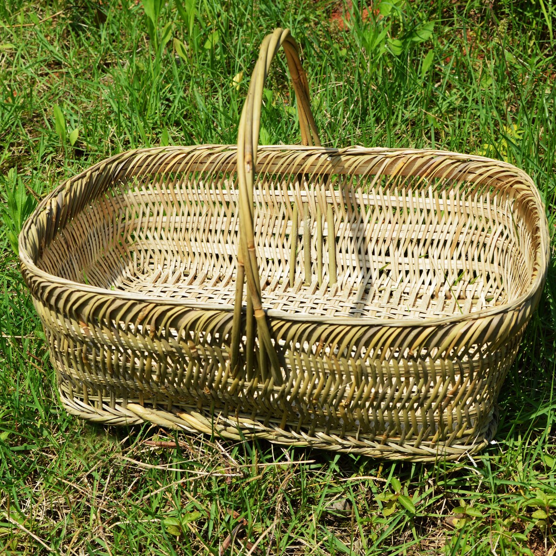 HandWoven Bamboo Basket With Handles Picnic Basket Natural Etsy