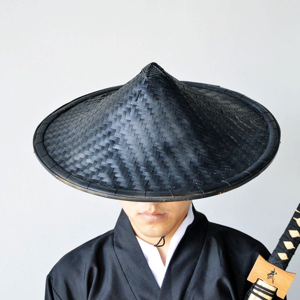 Volcanic Cone Black Bamboo Hat Samurai Hat Cosplay Asian Hat Dia. 18.5 Inches/47 cm, 5.8" /15 cm Depth