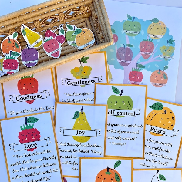 Fruit of the Spirit for kids, Bible Activity, Bible memorization cards