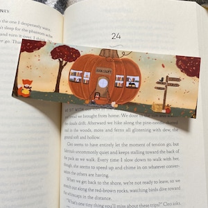 Fall Pumpkin bookmark, pumpkin book store bookmark, Cute Fox bookmark
