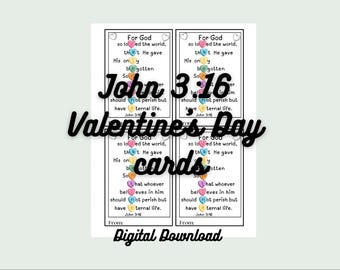 Juan 3:16 Día de San Valentín Imprimible, Tarjetas cristianas de San Valentín, San Valentín bíblico