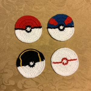 Poke Ball Coasters, Potholders - Pokeball, Great Ball, Ultra Ball, Pokemon-Inspired Coasters, Handmade, Crochet