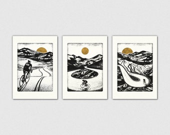 MOUNTAIN HIGH Pack of 3 Cards, Road Cycling, Mountain Landscape, A6 Size (105 x 148mm)
