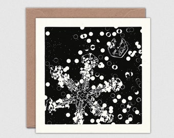 FIRST SNOW Note Card with Envelope: Winter Snowflake Minimalist, Square 135mm