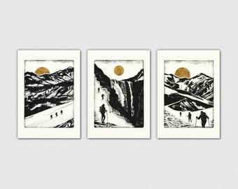 EXPLORE COLLECTION Pack of 3 Cards, Mountains, Hiking, Waterfall, A6 Size (105 x 148mm)