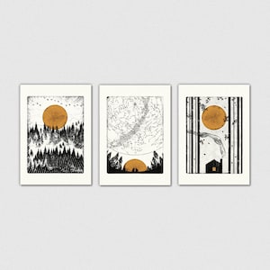 WILDERNESS COLLECTION 3er-Pack Karten, Wald, Sterne, Hütte, Größe A6 (105 x 148 mm)