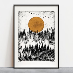 WALDBLICK Digitale Kunst Druck: Landschaft Sonne Poster A4, A3, A2, A1