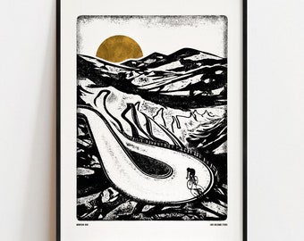 MOUNTAIN HIGH Digital Art Print: Road Cycling, Mountain Landscape Poster A4, A3, A2, A1